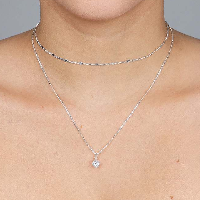 Conjunto colar de corações prata F925, gargatilha ponto de luz coração + corrente corações