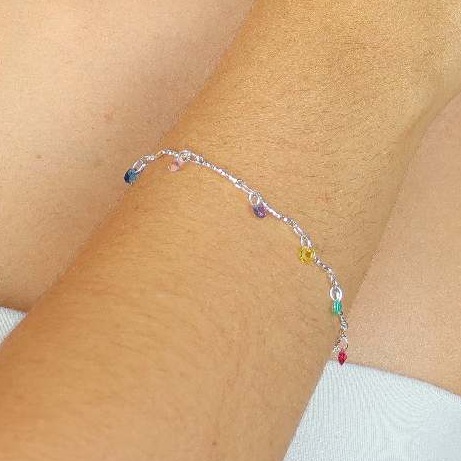 Pulseira colorida zirconia prata 925 em Oferta na Shopee