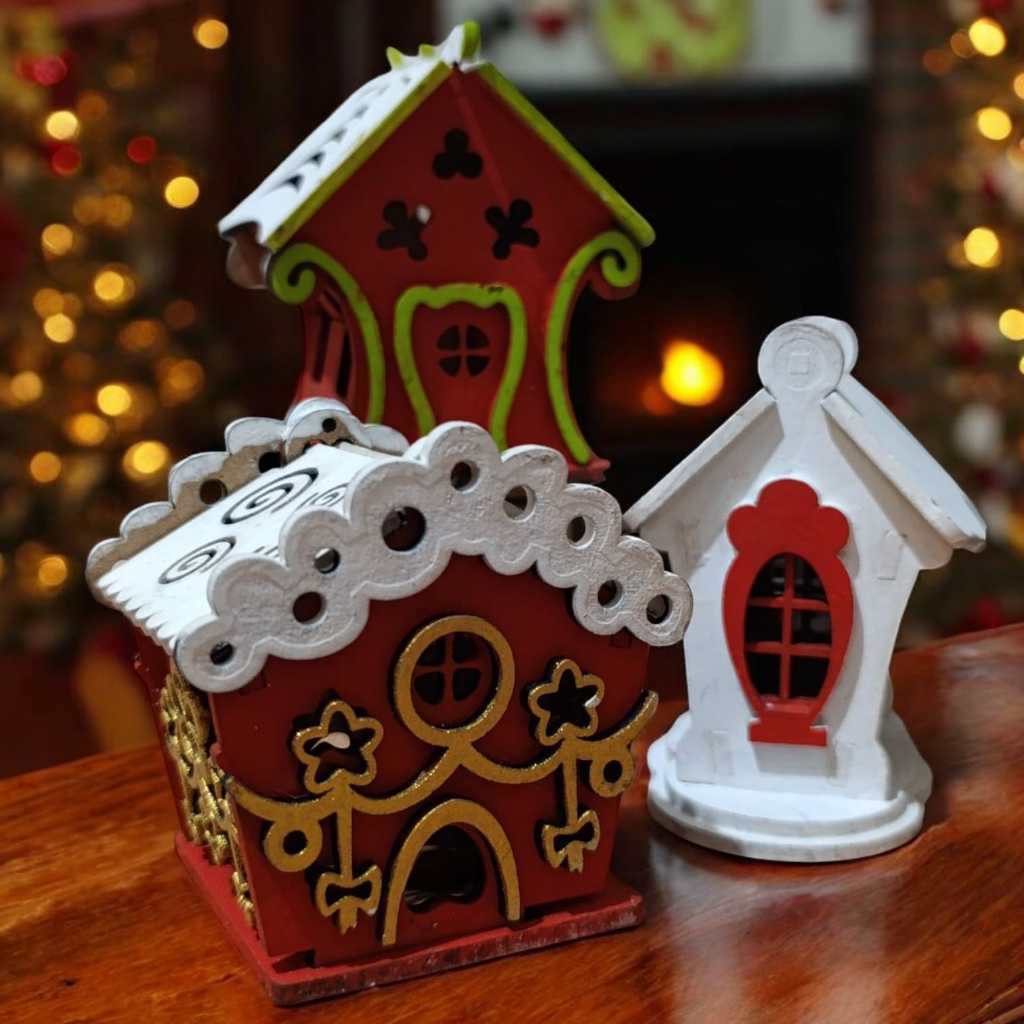 Casinha Natal MDF 3mm | Miniatura Decorativa de Mesa