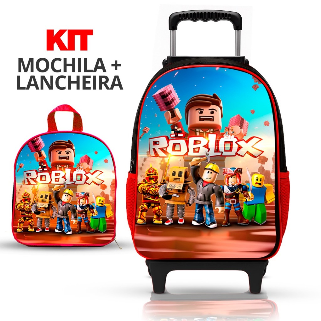 KIT Mochila Escolar Infantil Roblox Menino de rodinhas com lancheira - Reforçada em Oferta na Shopee