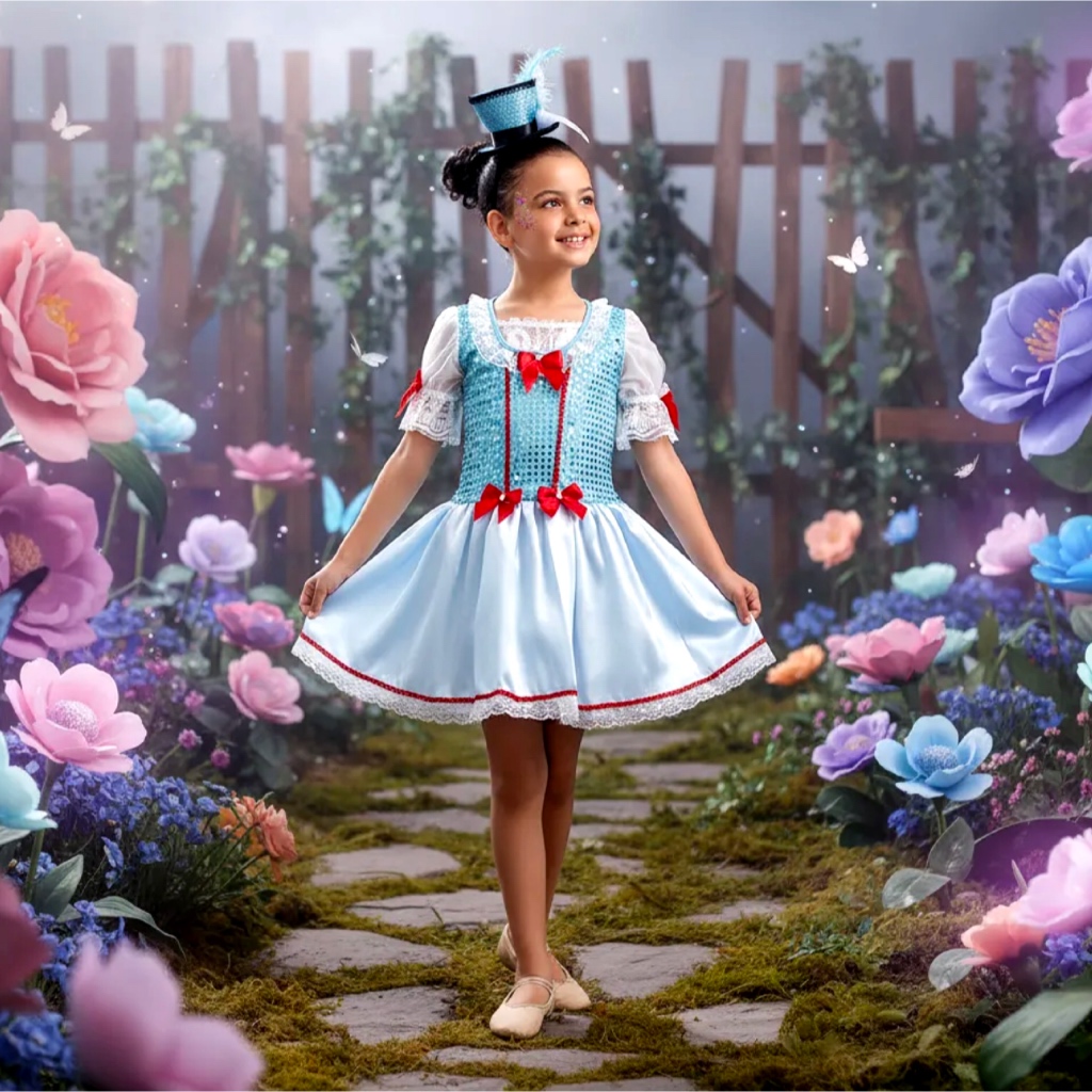 Fantasia Alice País Das Maravilhas Luxo Infantil + Brinde Festa Aniversário Envio Imediato