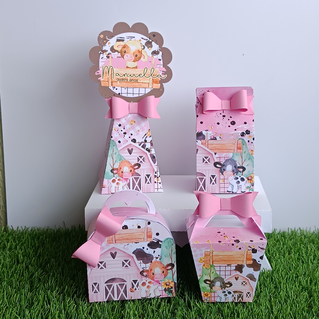 PEGUE E MONTE - Kit Caixinhas Fazendinha  Rosa - Menina - Lembrancinha Festa Aniversário - Infantil