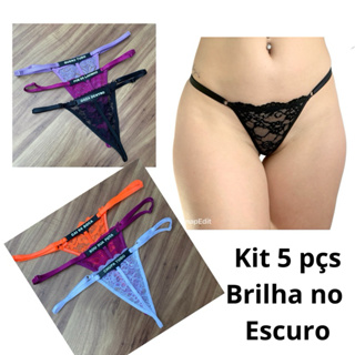 Tanga Frases Provocantes Brilha no Escuro KIT COM 5 cores variadas lateral regulável🔥 em Oferta na Shopee