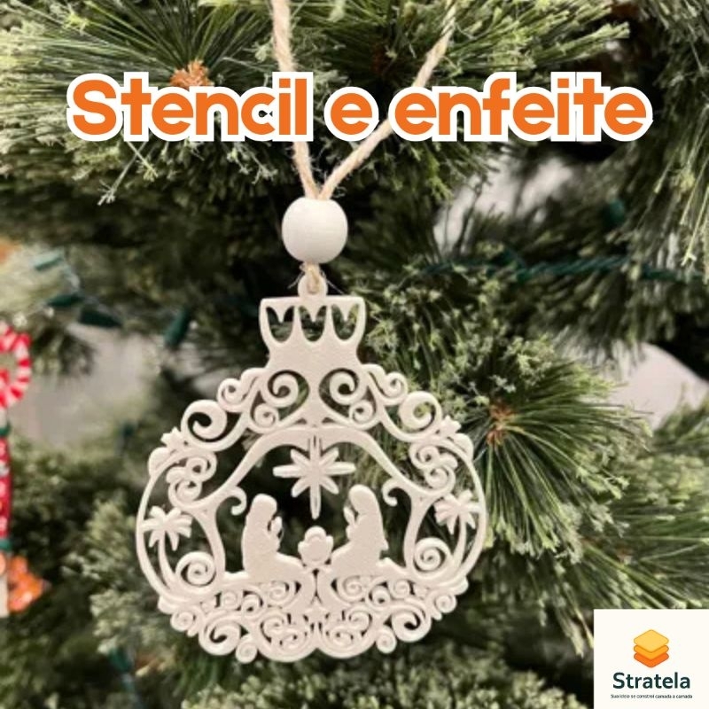 Estêncil / Stencil e Enfeite natalino 2 em 1 glitter artesanato Natal