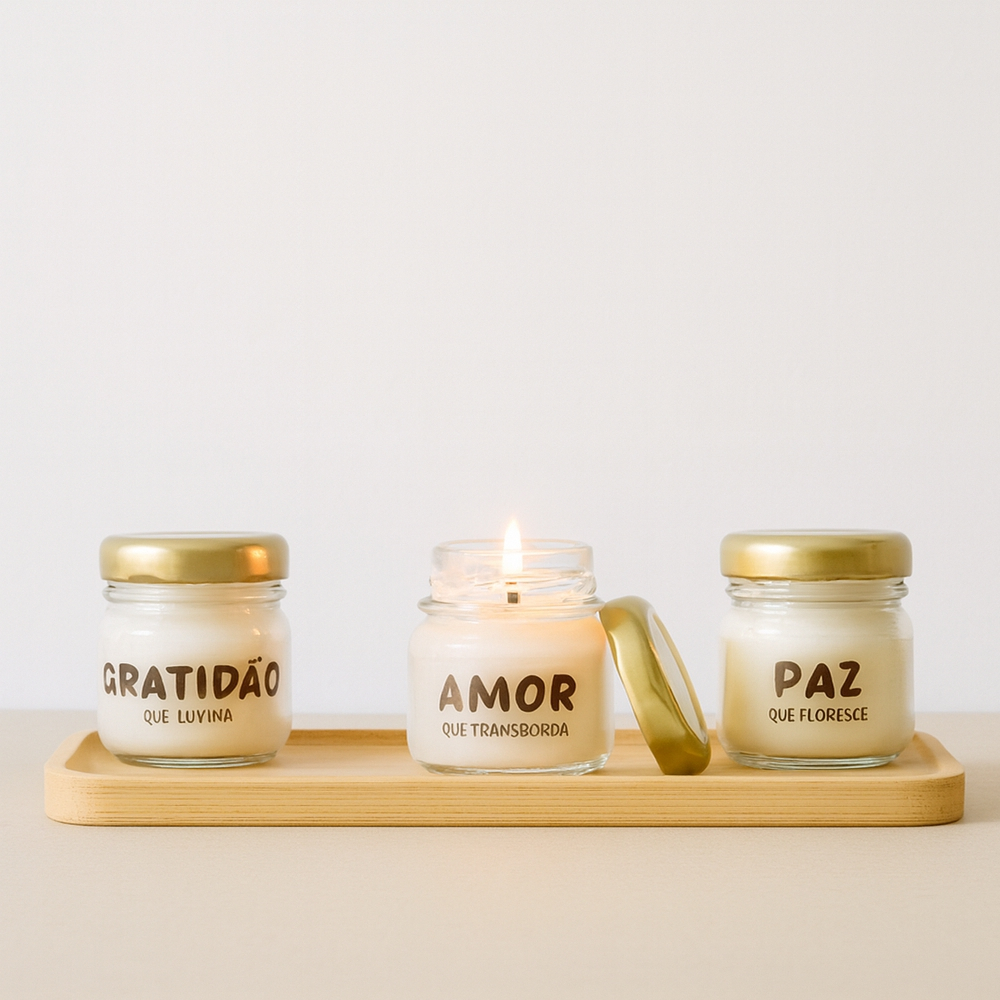 3 Mini Velas Aromáticas - Morango Chantilly, Cerejeira, Bamboo - Amor, paz, gratidão Lembrancinhas