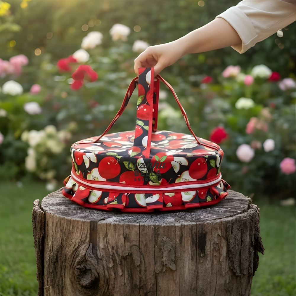 PORTA ASSADEIRA REDONDA TÉRMICA COM ALÇA TECIDO TRICOLINE