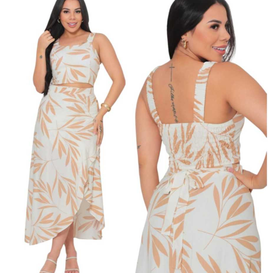 Conjunto Feminino Saia Longa Envelope  +cropped em Oferta na Shopee