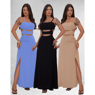 Vestido Feminino Longo com Fenda Lateral Abertura Na Cintura E Amarração nas Costas em Oferta na Shopee