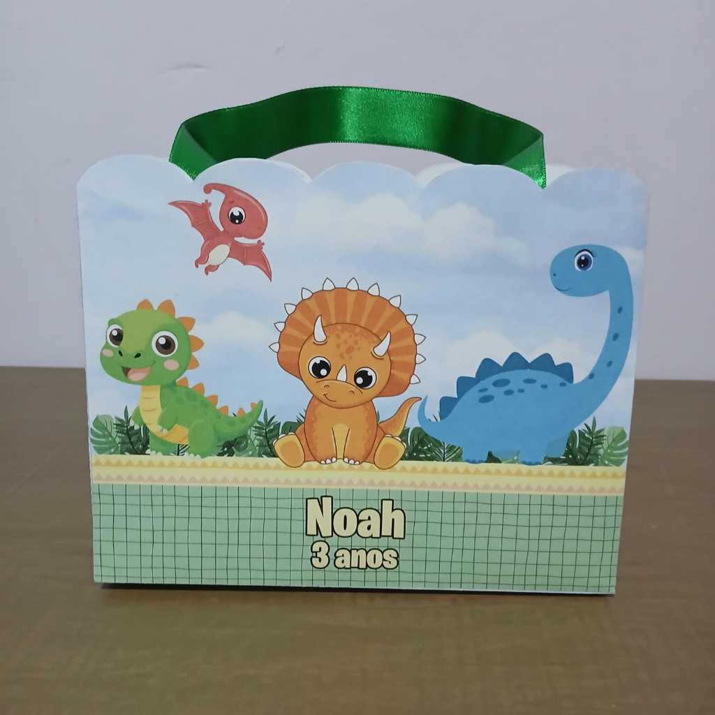 Sacolinha Personalizada Dinossauro Baby 10 unidades – Caixinhas Personalizadas Galinha Dinossauro Baby – Lembrancinhas