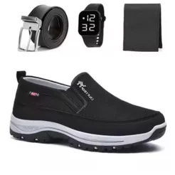 Kit Tênis Mocassin Masculino Sem Cadarço + Cinto + Carteira + Relógio – Confortável, Leve e Estiloso para o Dia a Dia