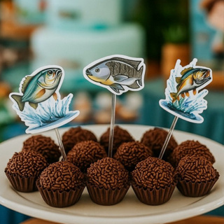 ENVIO IMEDIATO - topper para docinho pescaria | toppers doces| apliques pesca | peixe | menino em Oferta na Shopee