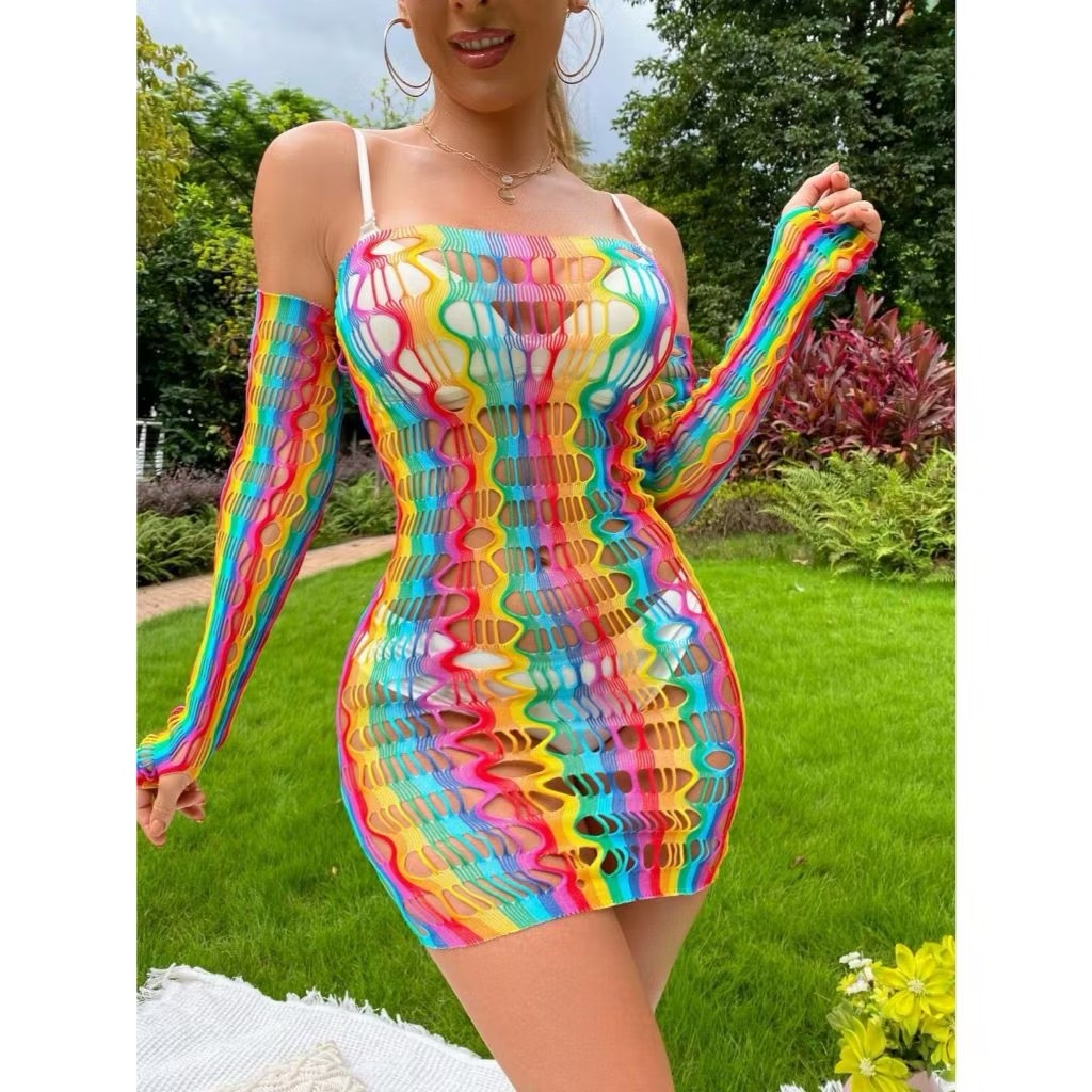 Vestido Arrastão Multicolor 🌈 Saída de Praia Carnaval LindaVida em Oferta na Shopee