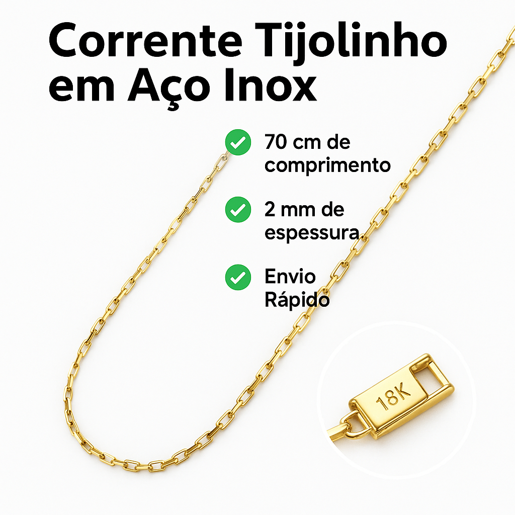 Corrente Tijolinho Aço Inox Banhada a Ouro - Colar Elegante