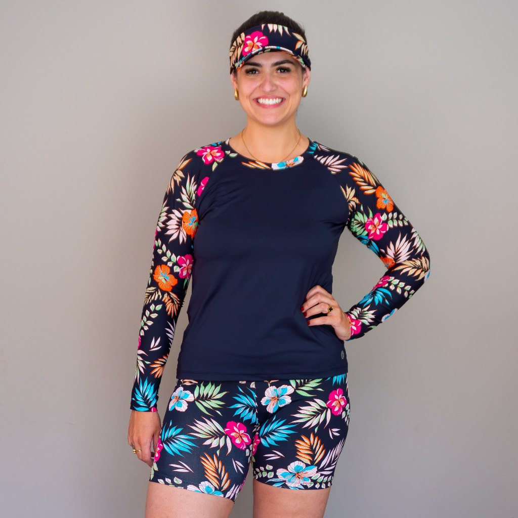 Conjunto de Praia Blusa Uv + Short Praia + Brinde Viseira Plus Size Moda Praia Modesta