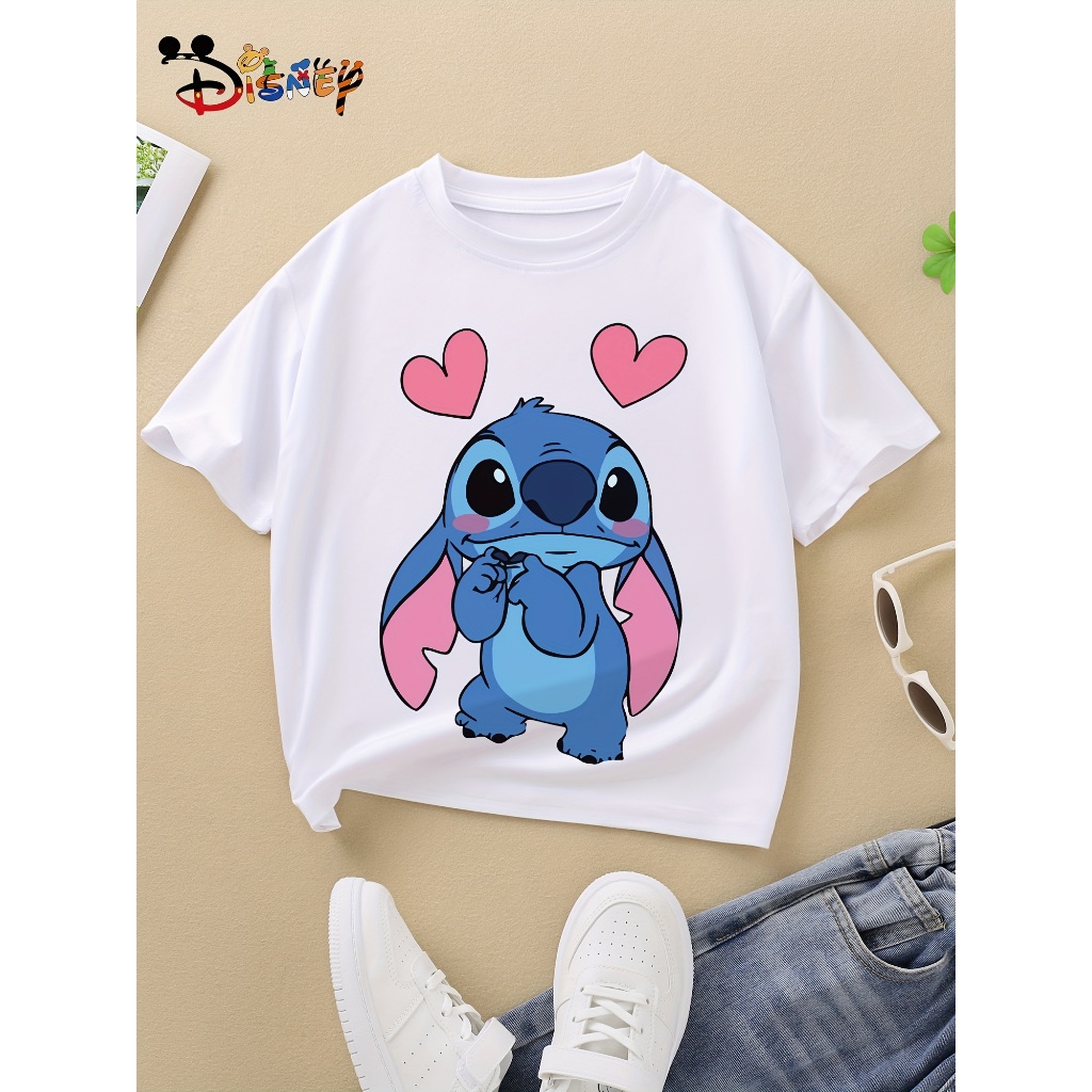 Camiseta Infantil juvenil Meninas Lilo stitch Feminina 100% Algodão Camiseta Confortável