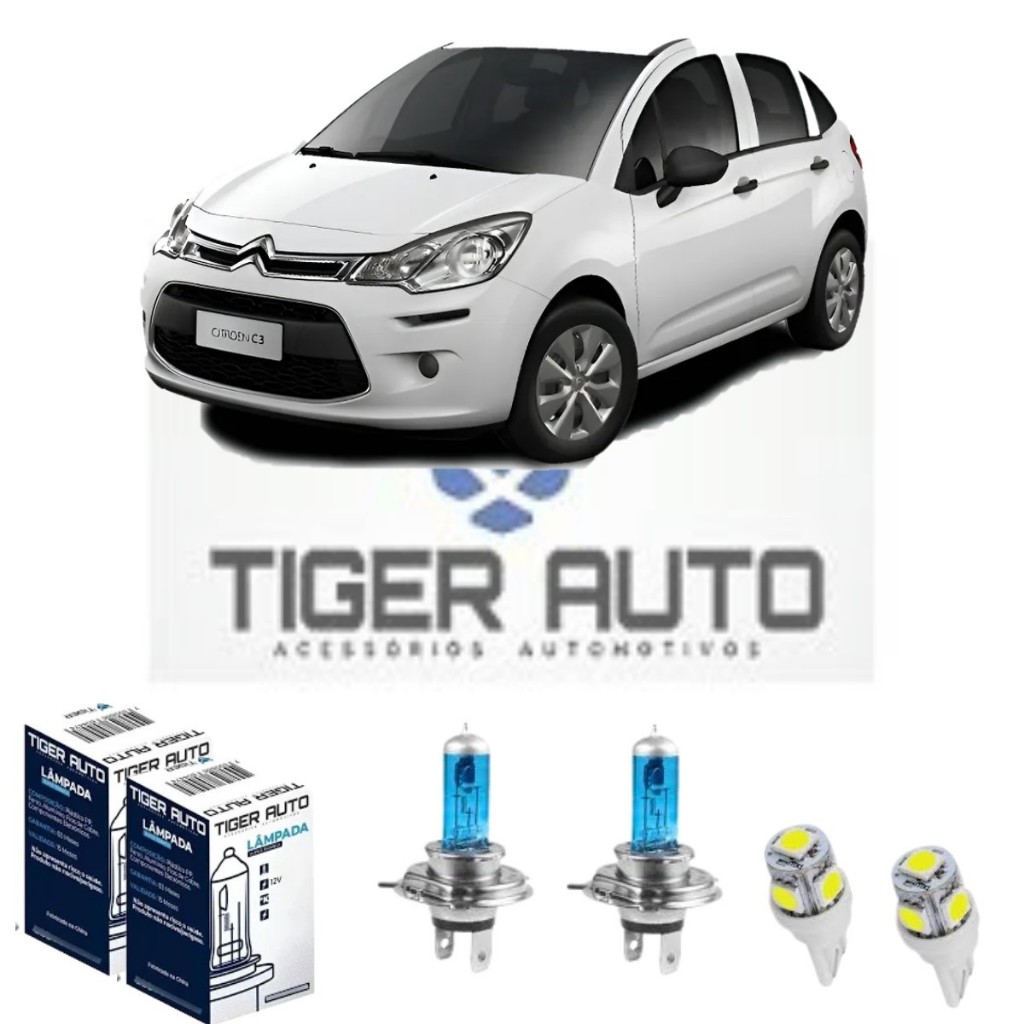 H7 super branco + pingo led Lâmpada farol BAIXO SUPER BRANCA + par LED LANTERNA CITROEN C3 2013 ATÉ 2024