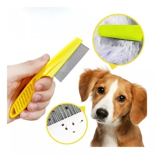 O pente de aço inoxidável tem dentes finos e ranhuras para remover piolhos e pode ser usado em crianças, gatos e cães. em Oferta na Shopee