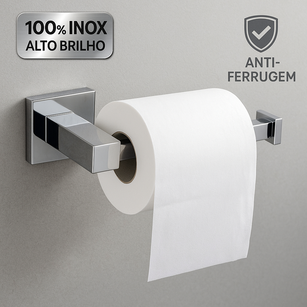 Porta Papel Higiênico Reto Papeleira Metal Inox100% Suporte Papel Moderno