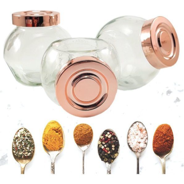 Kit porta tempero de vidro p/ Mantimentos e Codimentos jogo com 3 Peças de 180ml rose/dourado/prata e colorido