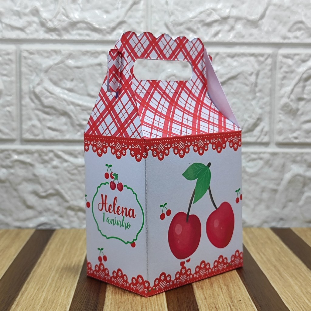 Caixa maletinha personalizada CEREJINHA lembrancinha de festas de aniversário personalizados PEGUE E MONTE