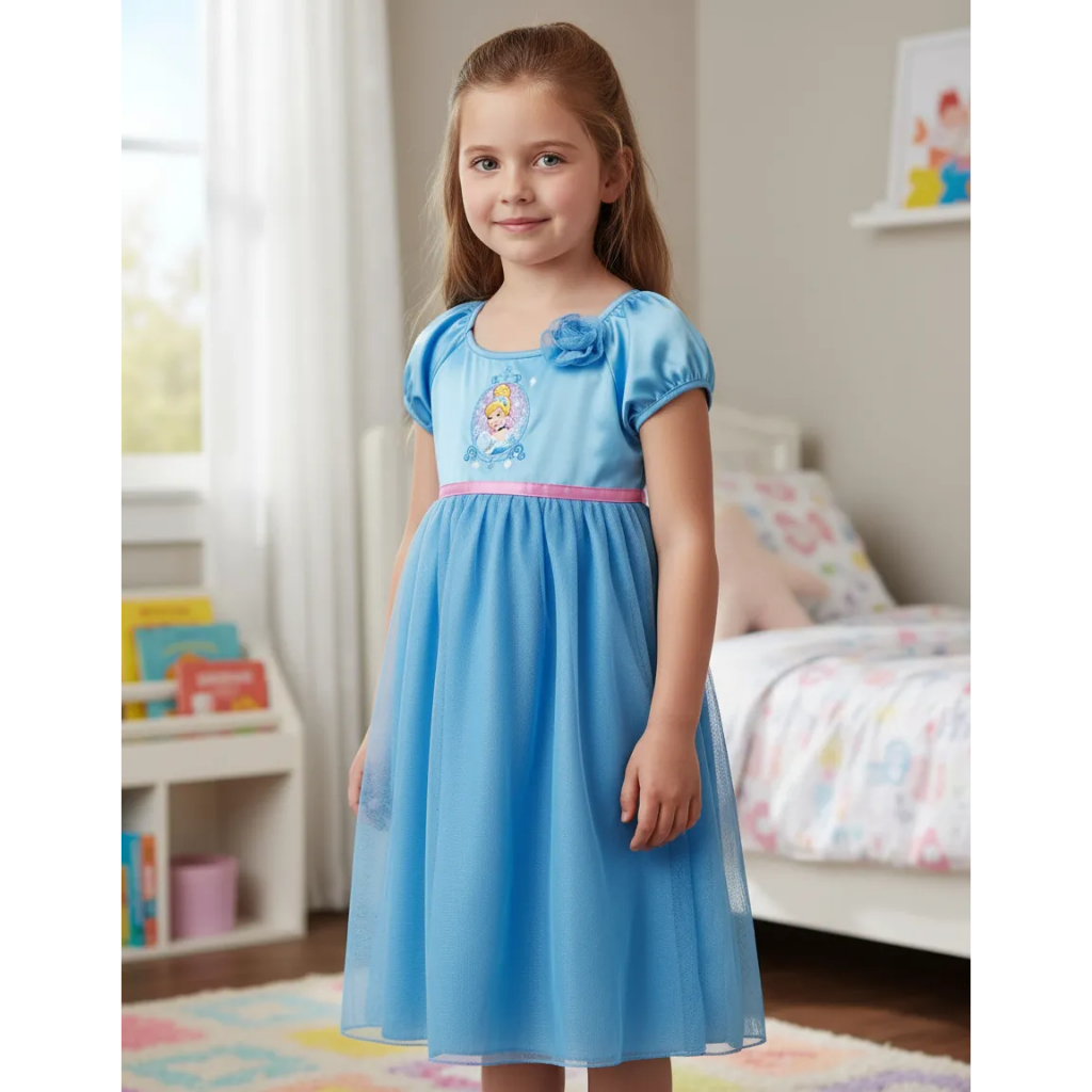 Vestido infantil das Princesas Disney Frozen e Cinderela