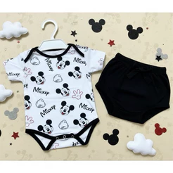 Kit body para bebê + cueca Mickey conjunto Mickey Bodie para bebê romper temático 0 a 4 meses verão