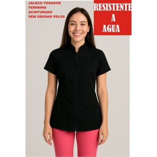 Jaleco, blusa, camisa Tosador Groomer Feminino Anti-pelos Preto Acinturado em Oferta na Shopee