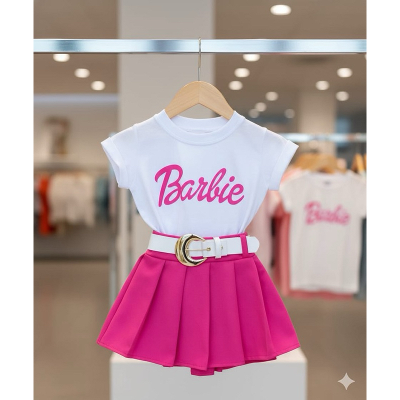 Conjunto infantil menina saia plissada rosa pink e blusa branca menina estilosa dia a dia barbiee saia rodada fashion