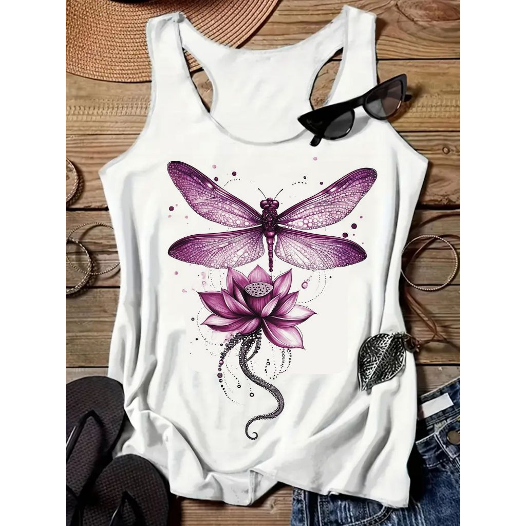 Regata Nadador  Feminina coleção Libélulas coloridas verão  good vibe , básica,  PLUS SIZE em Oferta na Shopee