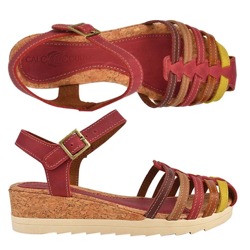 Sandália Feminino Anabela Flatform Gladiadora Fechada Couro Legítimo Salto Alto Artesanal Confortável SC90.09