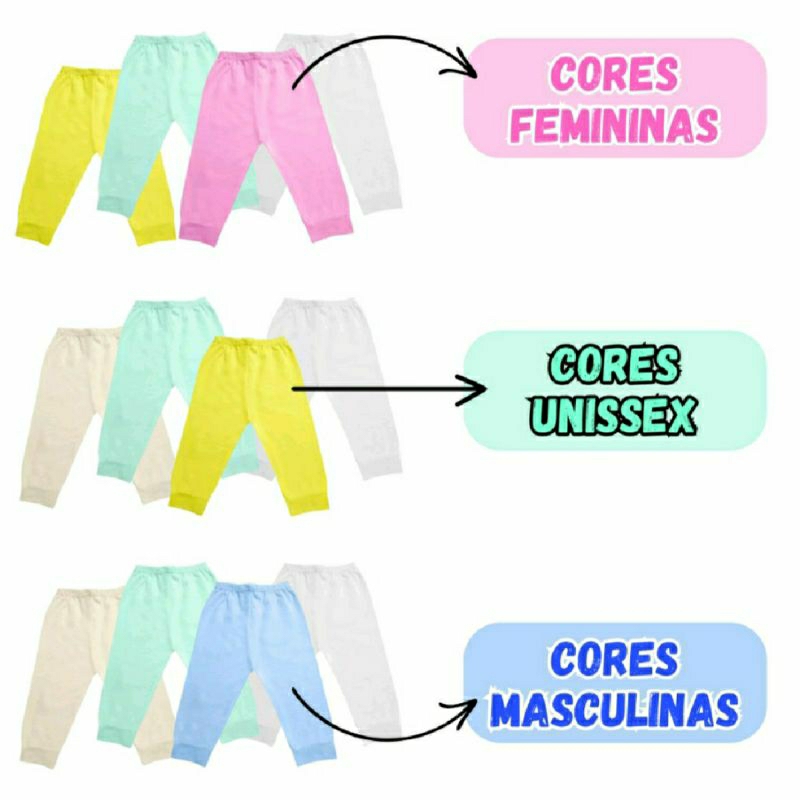 Kit 5 unidades mijão bebê calça sem pé cores lisas 100% algodão
