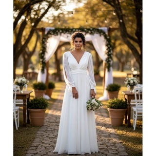 Vestido festa Noivas Casamento Chá Revelação manga longa lançamento 2025 em Oferta na Shopee