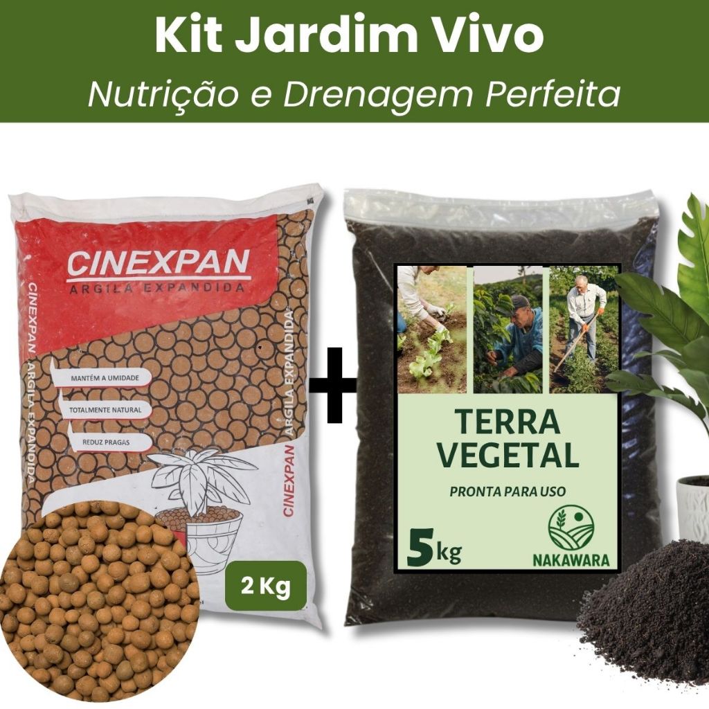 Kit Terra Vegetal 5 Kg + Argila Expandida 2kg Drenagem, Nutrição e Crescimento Perfeito das Plantas em Oferta na Shopee