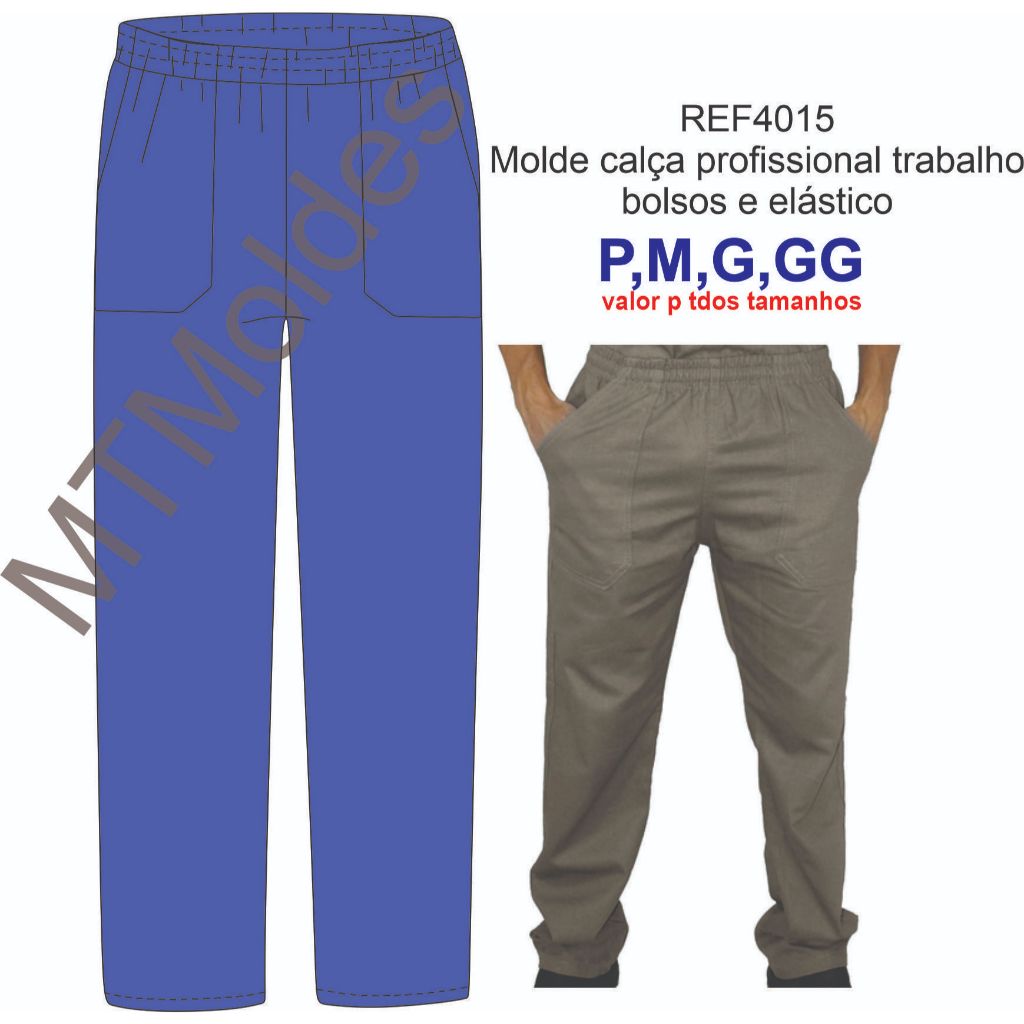 REF4015 Molde calça profissional trabalho bolsos e elástico
