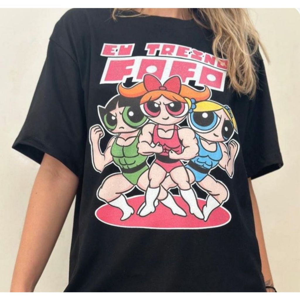 Blusa Feminina Academia Eu Treino FOFO Meninas Camiseta Preta 100% Algodão Treino
