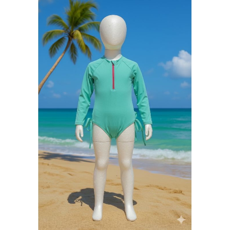 maiô infantil manga longa com zíper frontal forrado tamanho 2 proteção solar UV