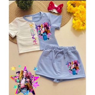 CONJUNTO INFANTIL TENDÊNCIA MENINA DEMON HUNTRIX GUERREIRAS DO KPOP BLUSA + SHORT SAIA. em Oferta na Shopee