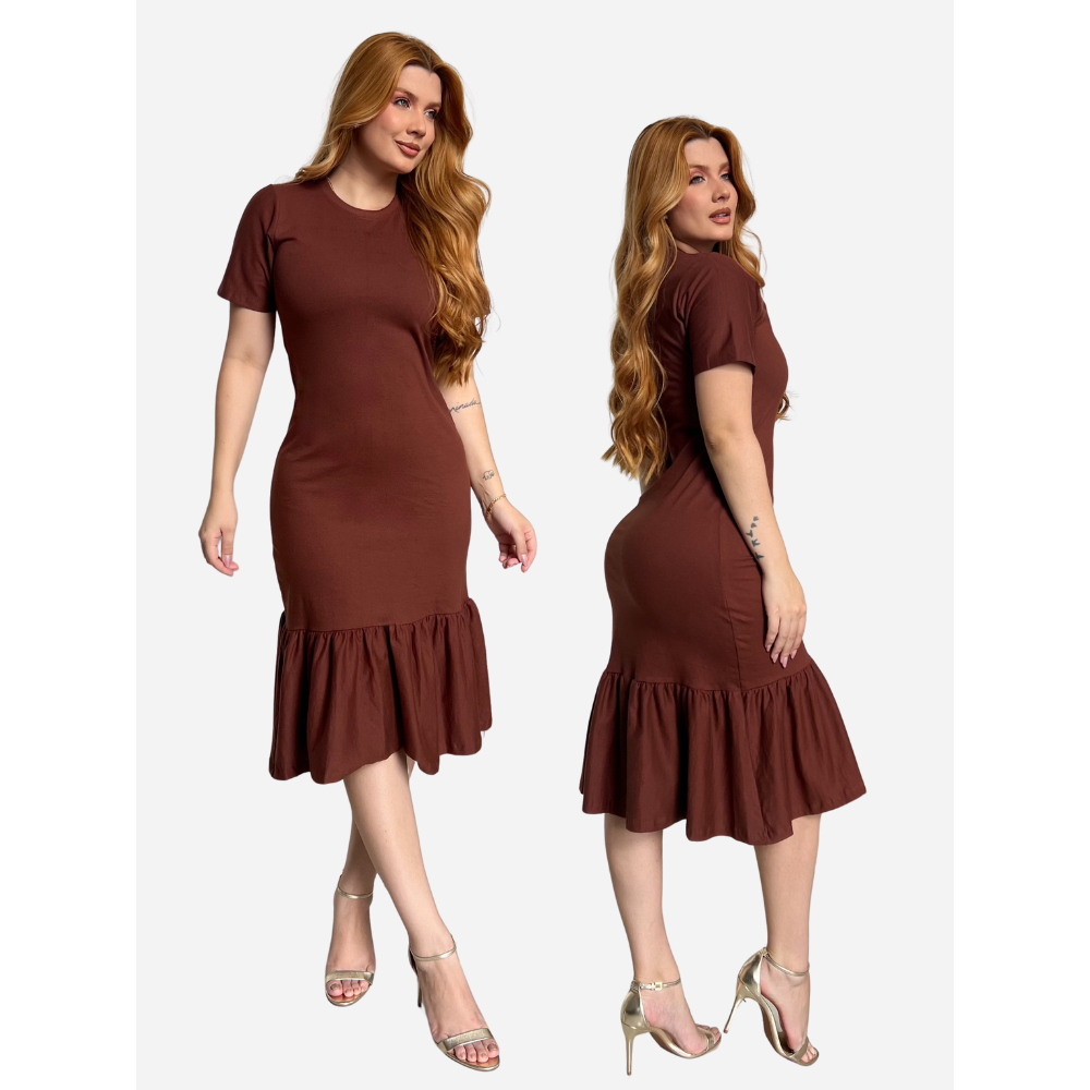 Vestidos Feminino Midi Com Babado Elegante Algodão Soltinho Confortável Moda Evangélica em Oferta na Shopee