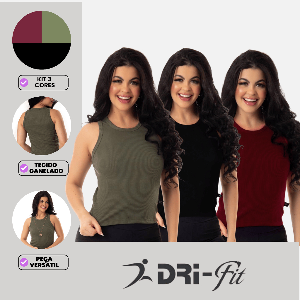 KIT 3 REGATAS CANELADAS FEMININAS CAMISETA BLUSINHA BÁSICA PREMIUM em Oferta na Shopee