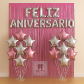 Kit Festa Feliz Aniversário c\ Cortinas, Suportes de Balões, Balões Estrela 9" e Balão Frase Feliz Aniversário em Oferta na Shopee