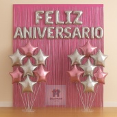 Kit Festa Feliz Aniversário c\ Cortinas, Suportes de Balões, Balões Estrela 9" e Balão Frase Feliz Aniversário em Oferta na Shopee