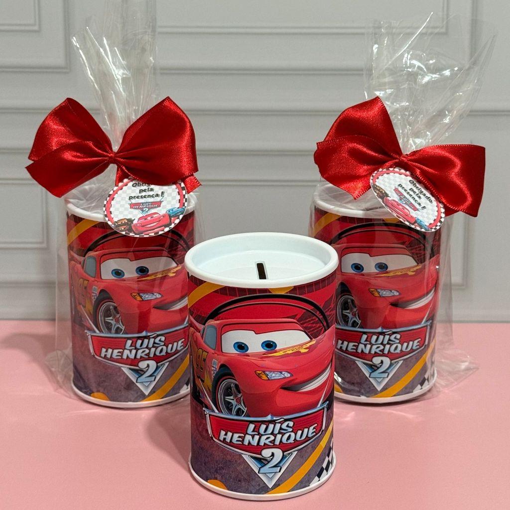 Cofrinho Personalizado CARROS com embalagem + laço + tag - FAZEMOS EM TODOS OS TEMAS em Oferta na Shopee