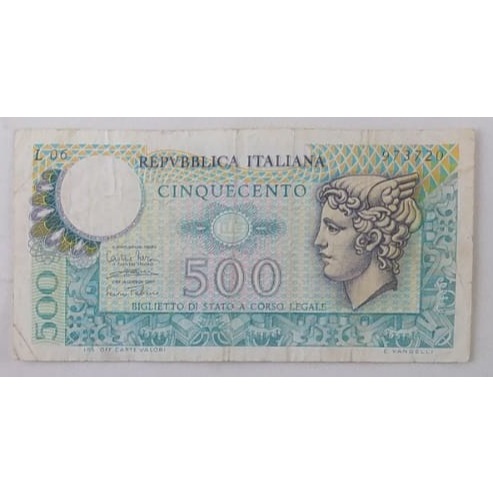 Antiga Cédula de 500 liras da Itália - entre 1974 e 1979 - bem conservada