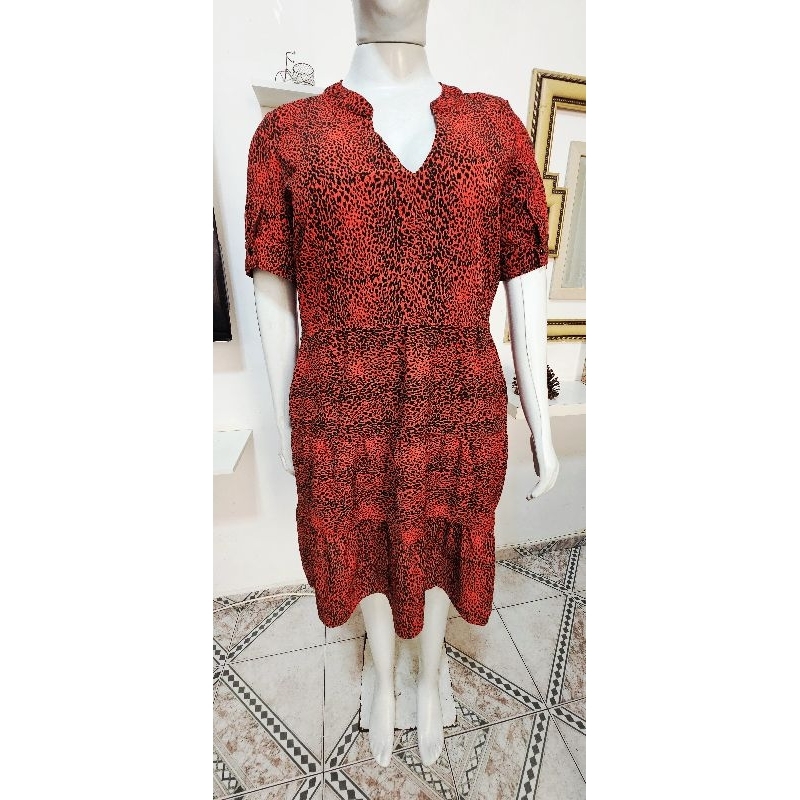 Vestido Feminino Estampado Decote Discreto Moda Evangélica Tamanho G Plus Size