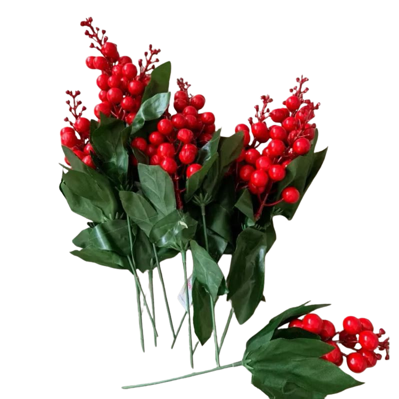 10 azevinho artificial de natal,holly berry vermelho natalino em Oferta na Shopee