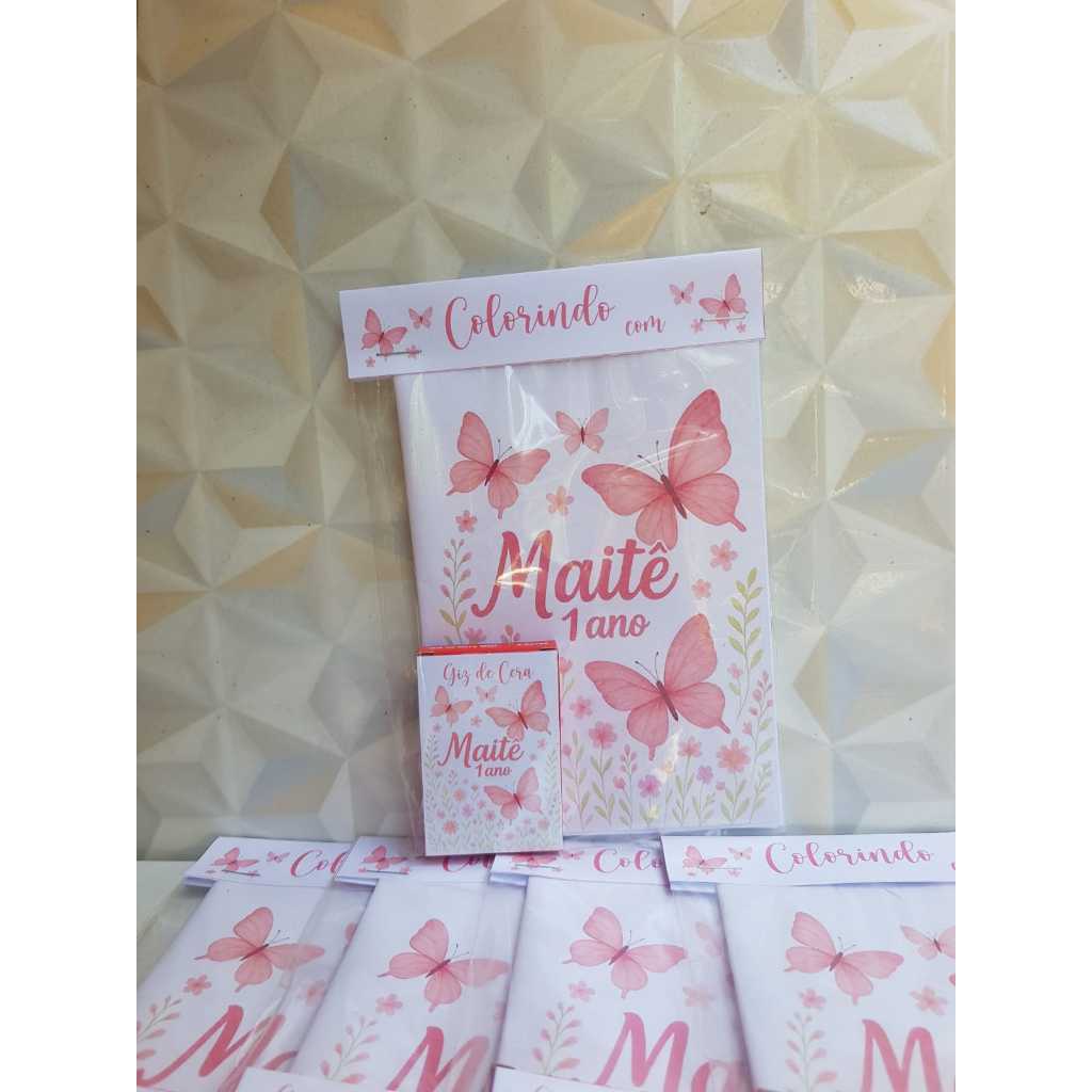 Kit mini livrinho de colorir + cx mini giz de cera Borboleta Rosa Jardim em Oferta na Shopee