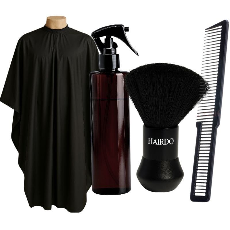 Kit Barbeiro Profissional Capa De Corte + Borrifador + Pente Carbono + Espanador Profissional em Oferta na Shopee
