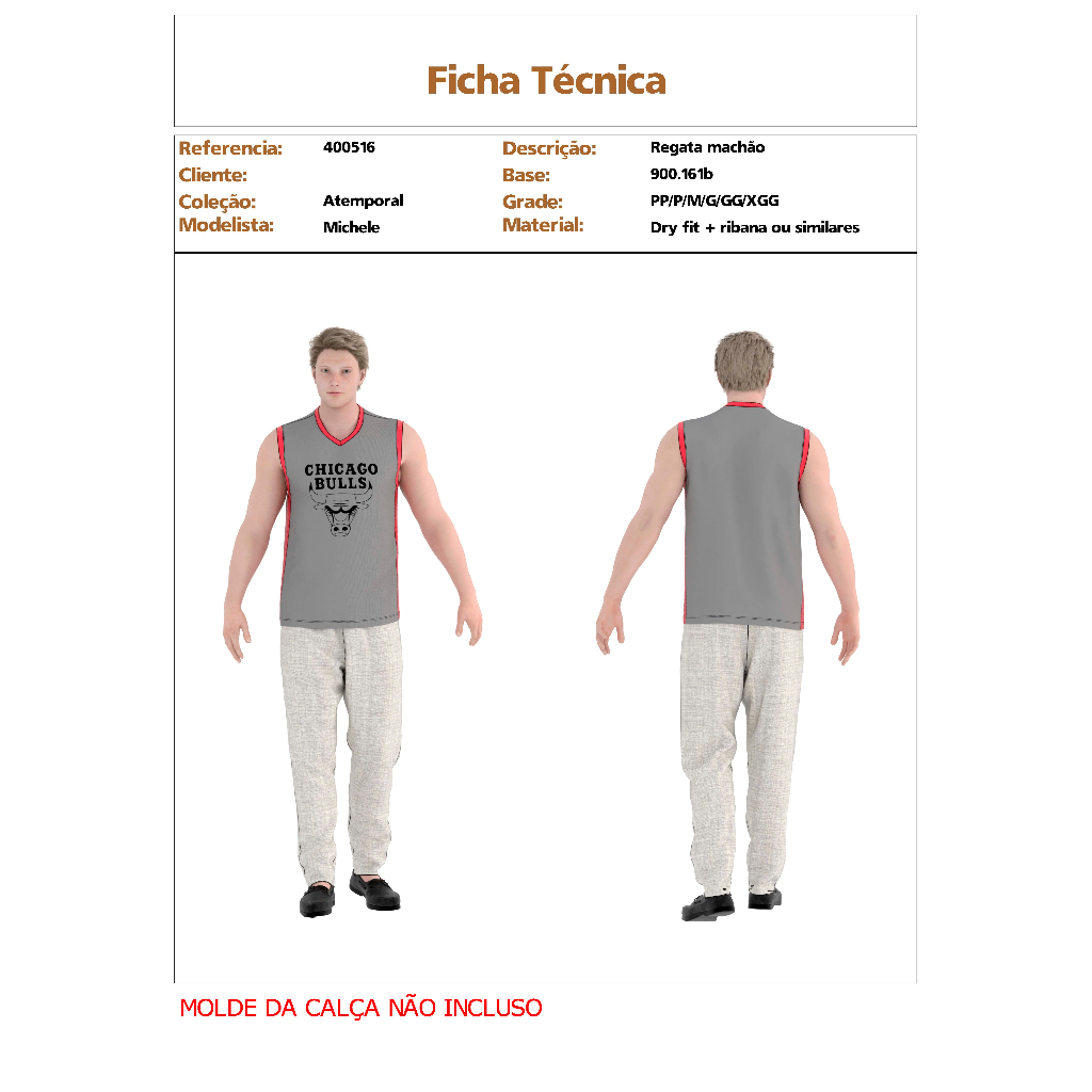 Molde / Modelagem Regata Masculina IMPRESSO TAMANHO REAL E CADA TAMANHO SEPARADAMENTE