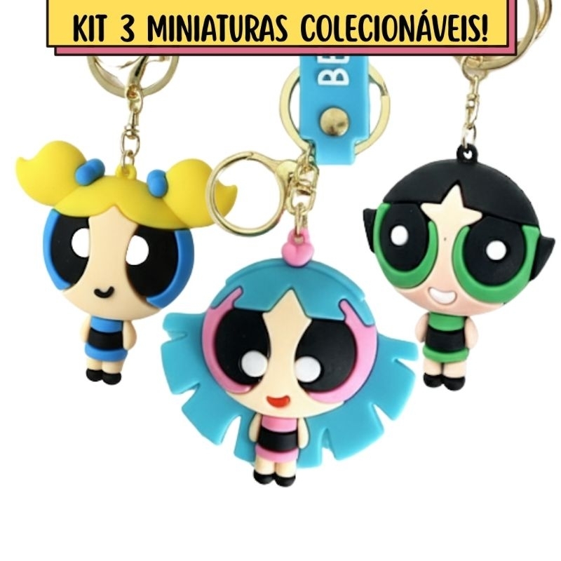 Chaveiro KIT 3 Meninas Superpoderosas (Florzinha, Lindinha e Docinho) | Nostalgia Geek 3D