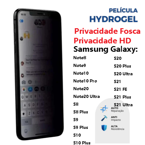 Película De Hidrogel Privacidade Para Samsung Note 8 9 10 20 S6 S7 S8 S9 S10 S10E S20 S21 FE Plus Ultra - 05SM / PL05